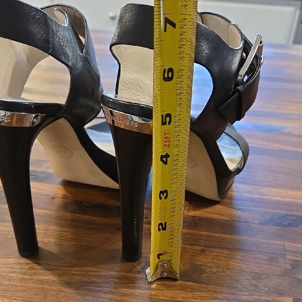 Michael Kors Black Leather Ankle Strap Heeled Sandals - Picture 7 of 11